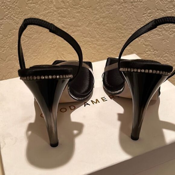 Good American Womens 10 Crystal Crush Sandals Heels Rhinestone Trim Black New - Picture 7 of 12